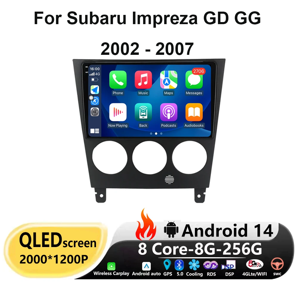 

Multimedia Video Player Auto Carplay Android 14 For Subaru Impreza GD GG 2002 - 2007 Car Radio Navigation Stereo BT 4G WIFI DSP