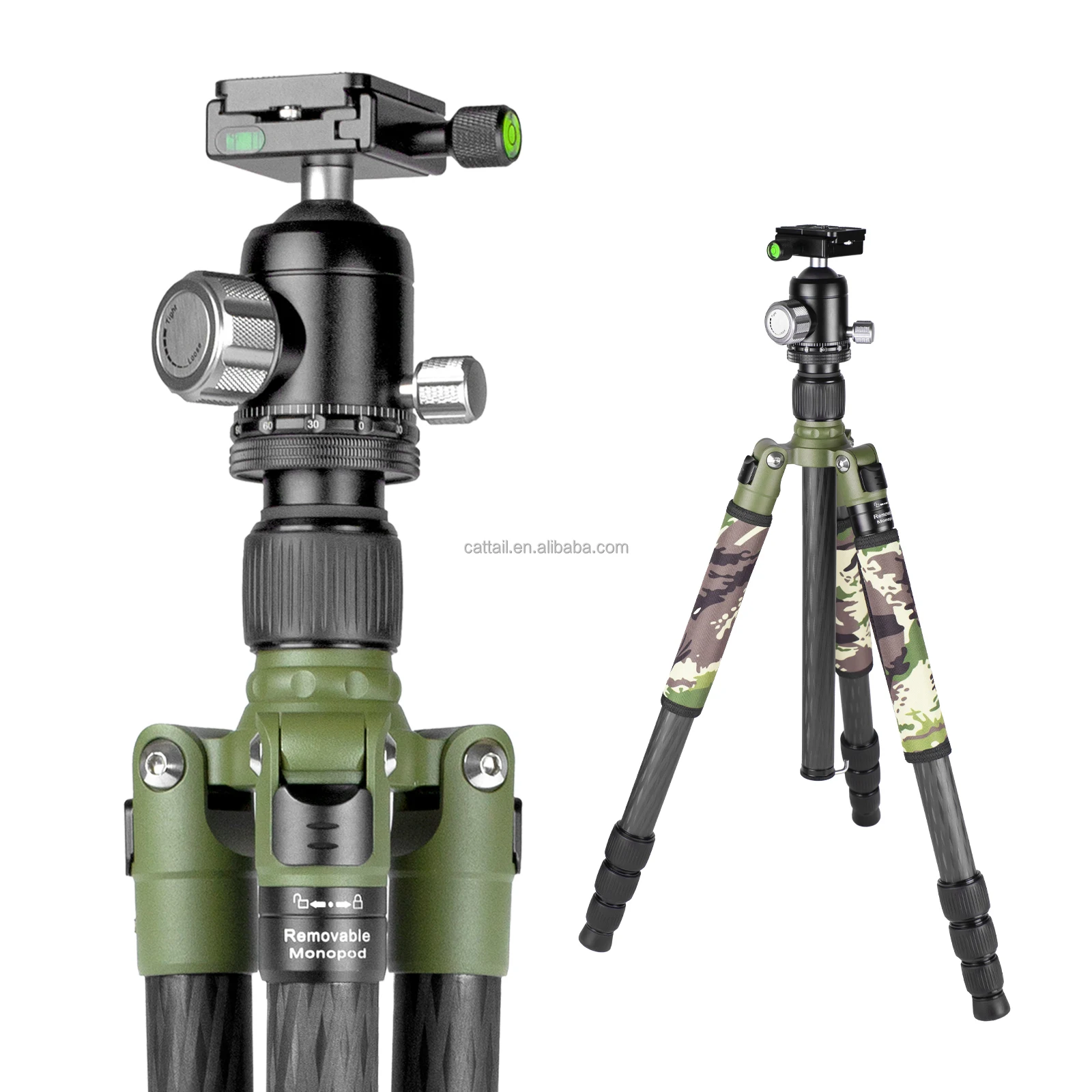 CT-1 Detachable Carbon Fiber Tripod Portable Outdoor Photographic & Hunting Gear Ball Head Mono Pod Camouflage Design