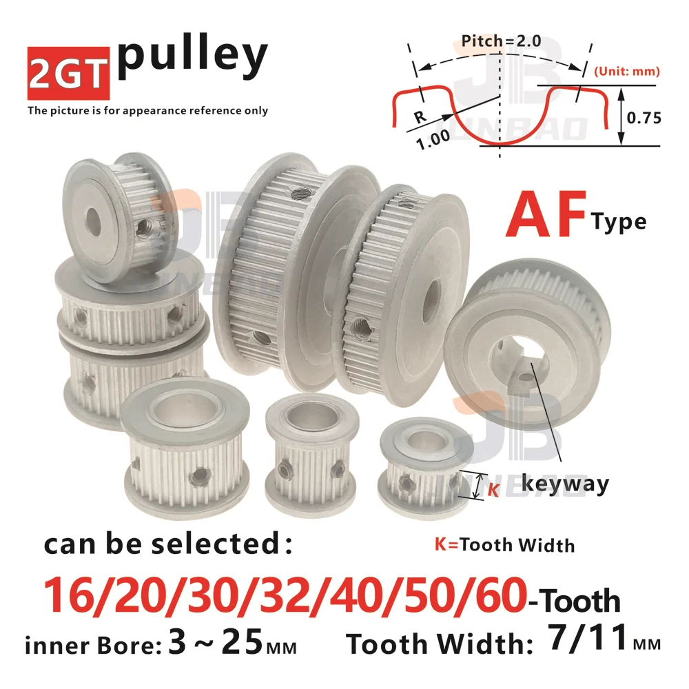 16/20/30/32/40/50/60-Tooth, 2GT Timing Pulley, for Transmission Systems Such as DIY/CNC/3D Printer, GT2M Synchronous Toothd Whee