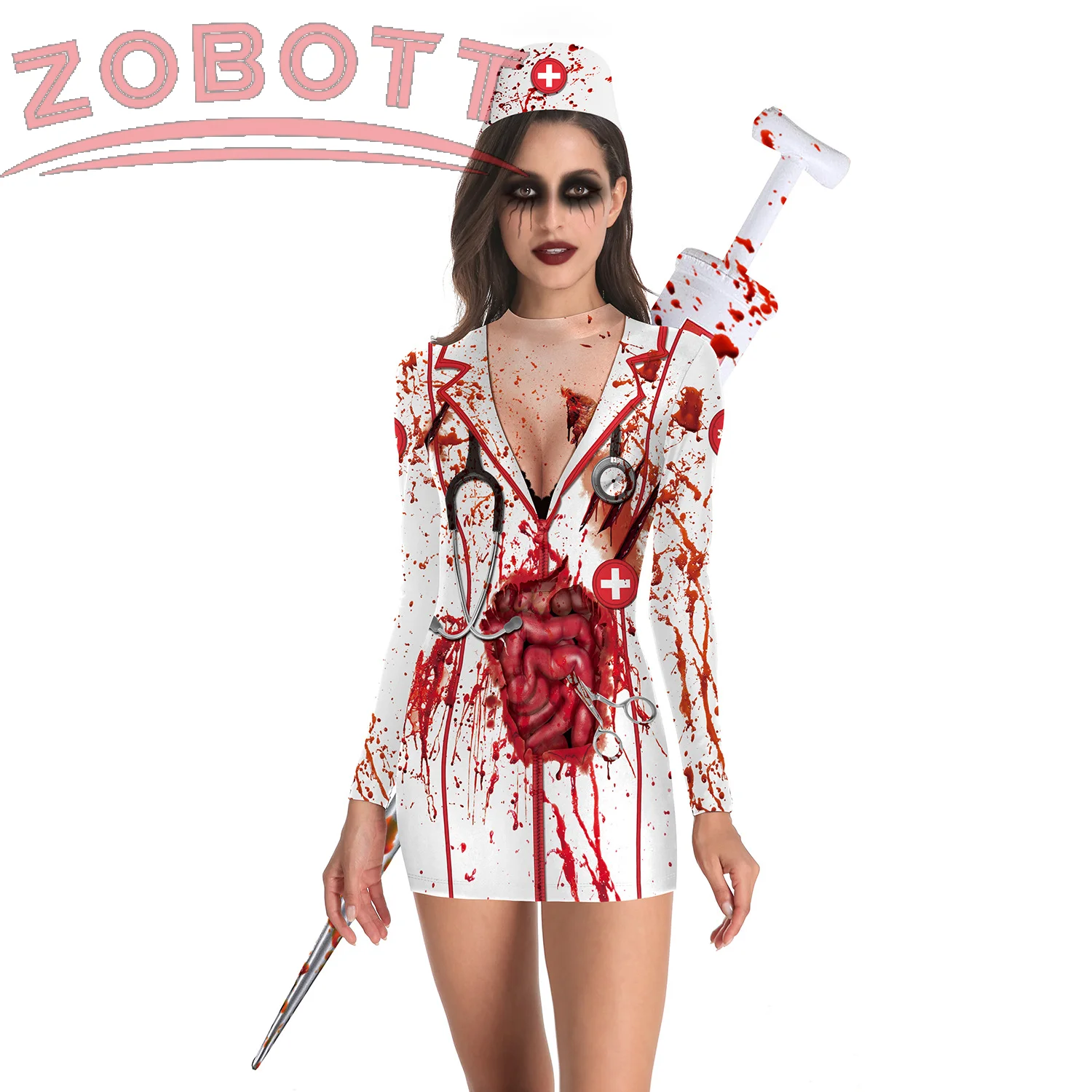 女性のためのハロウィーンのユニフォーム,コスプレコスチューム,女の子のドレス,プリントのストッキングスカート,パーティーカーニバル,仮面舞踏会の衣装