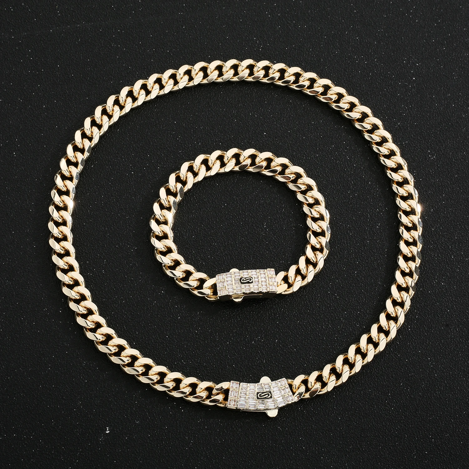 Monaco Cuban Chain 14K Gold Plated 10mm Bracelet and Necklace Fashion Men and Women Jewelry Sets Available for Wholesale Free Sh