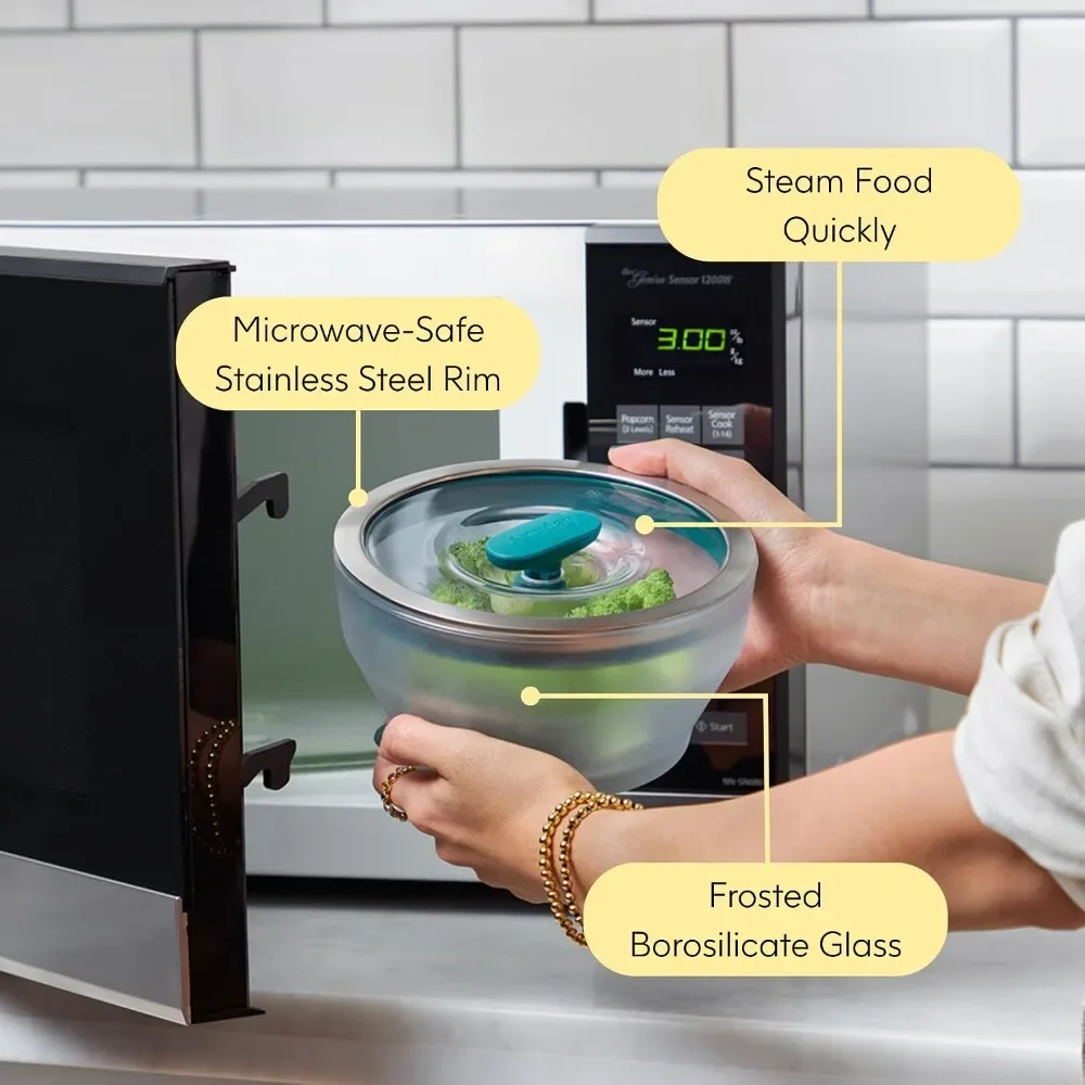 4-Pc Microwave Cookware & Glass Food Storage Set with Glass Lids, Stackable Steamer for Vegetables, Rice - view 5