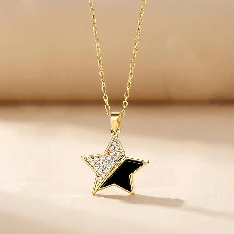 Fotografia 5: Colar de aço titânio com estrela de cinco pontas para mulheres, pingente personalizado, acessório versátil de luxo leve, joias de verão.