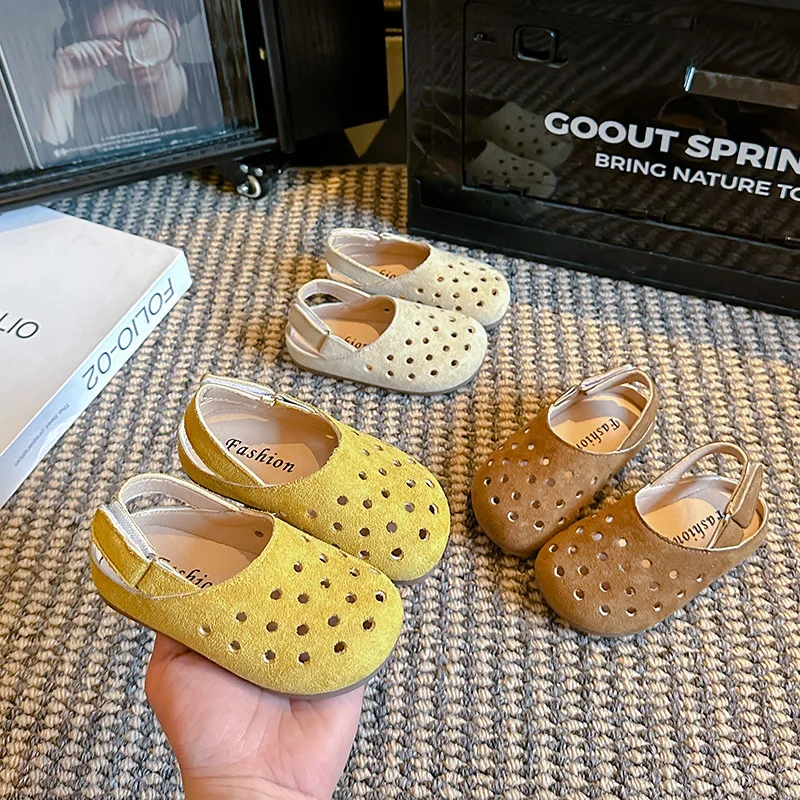 

Kids Comfort Summer Sandals Girls Hollow-out Ventilated Shoes Child Versatile Suede Children Sandals Light-weigth Boy Footwear