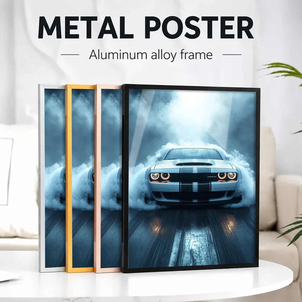 United States Challenger Burnout Metal Poster With Aluminum Alloy Frame Personalized Photo Bold Speed Style Wall Art For Study