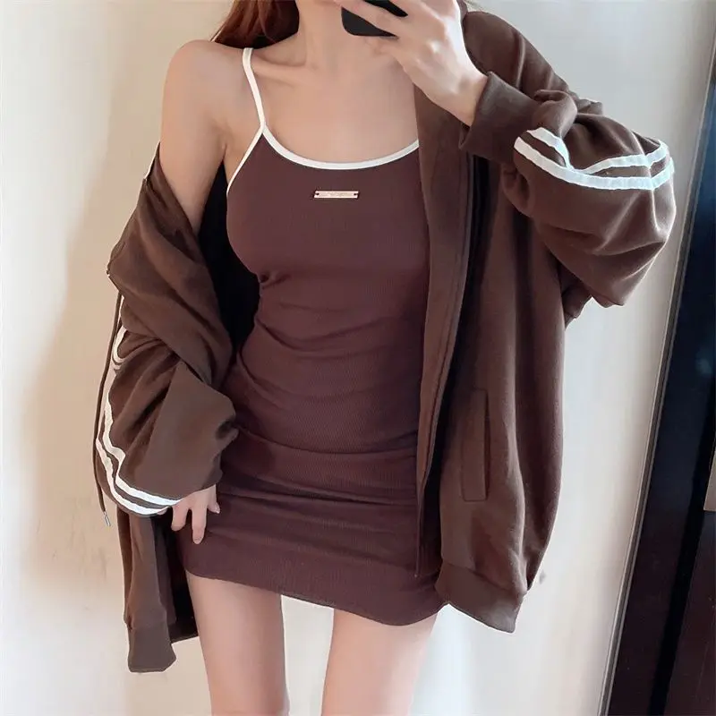 Spicy Girl Set Women's Autumn High-End Pure Desire Strap Wrap Skirt Hoodie Jacket Two-Piece Set Fashionable And Sexy
