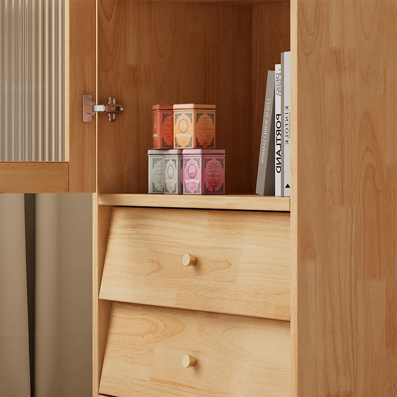 Glass Door Bookcase Solid Wood Modern Cream Wind Locker Locker Household Bookshelf Living Room Display Cabinet Storage Cabinet - view 4