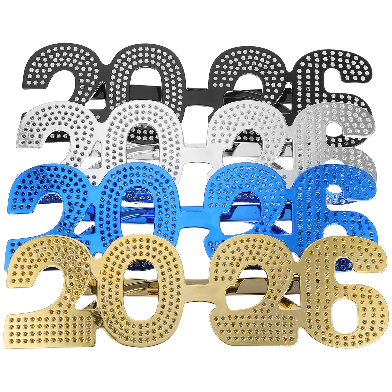 

4pcs 2026 Glasses Number Eyeglasses Frame Glitter New Year Party Photo Booth Props Novelty Plastic Eyewear For Nye Celebration