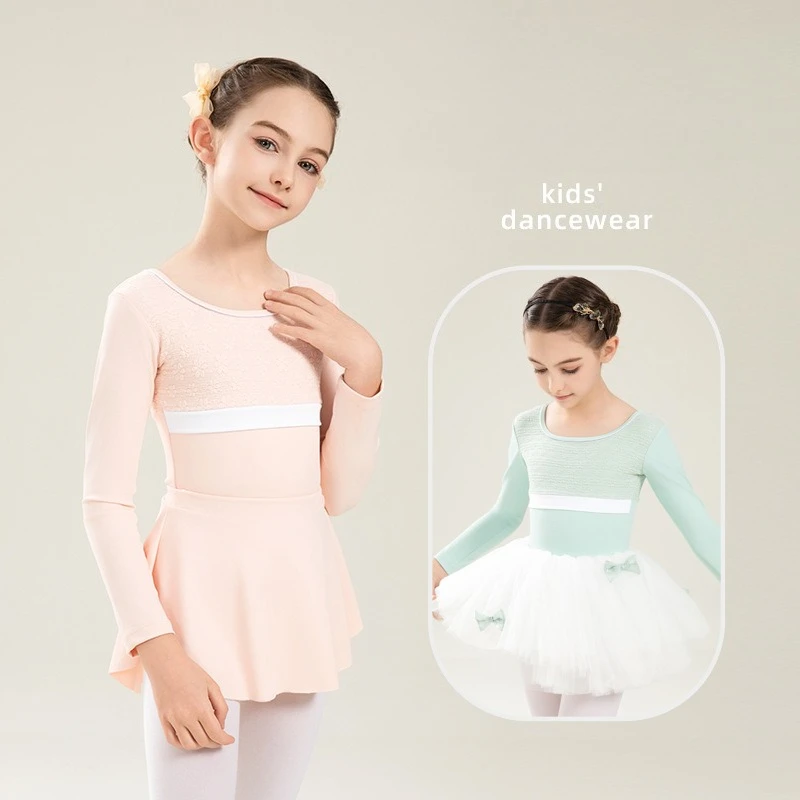 

Новый детский танцевальный костюм с длинными рукавами, зимняя тренировочная одежда, розовый балетный трико, костюм для китайского танца для девочек