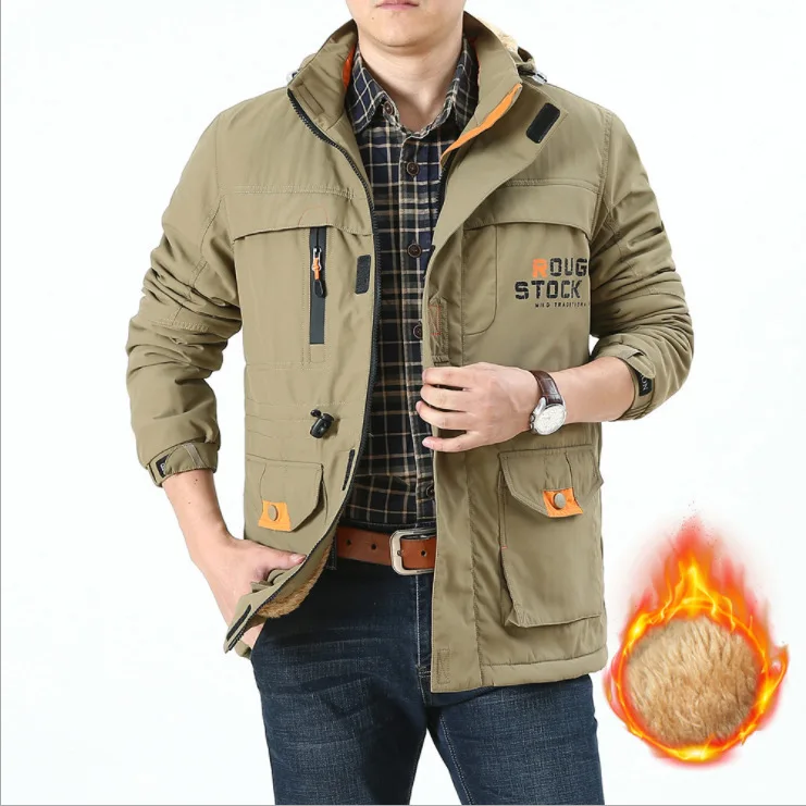 2024 Autumn/Winter New Men's Parka Coat Outdoor Mountain Climbing and Skiing Lined fleece-lined Windproof Warm Cotton Jacket