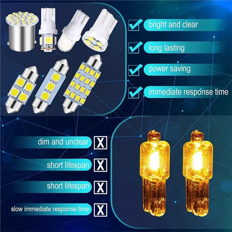 LED Car Bulb Kit Set 70 Pcs Interior Lights Dome Light 31 36 41 Mm 12V De3175 For Read Door Trunk Glove Box License