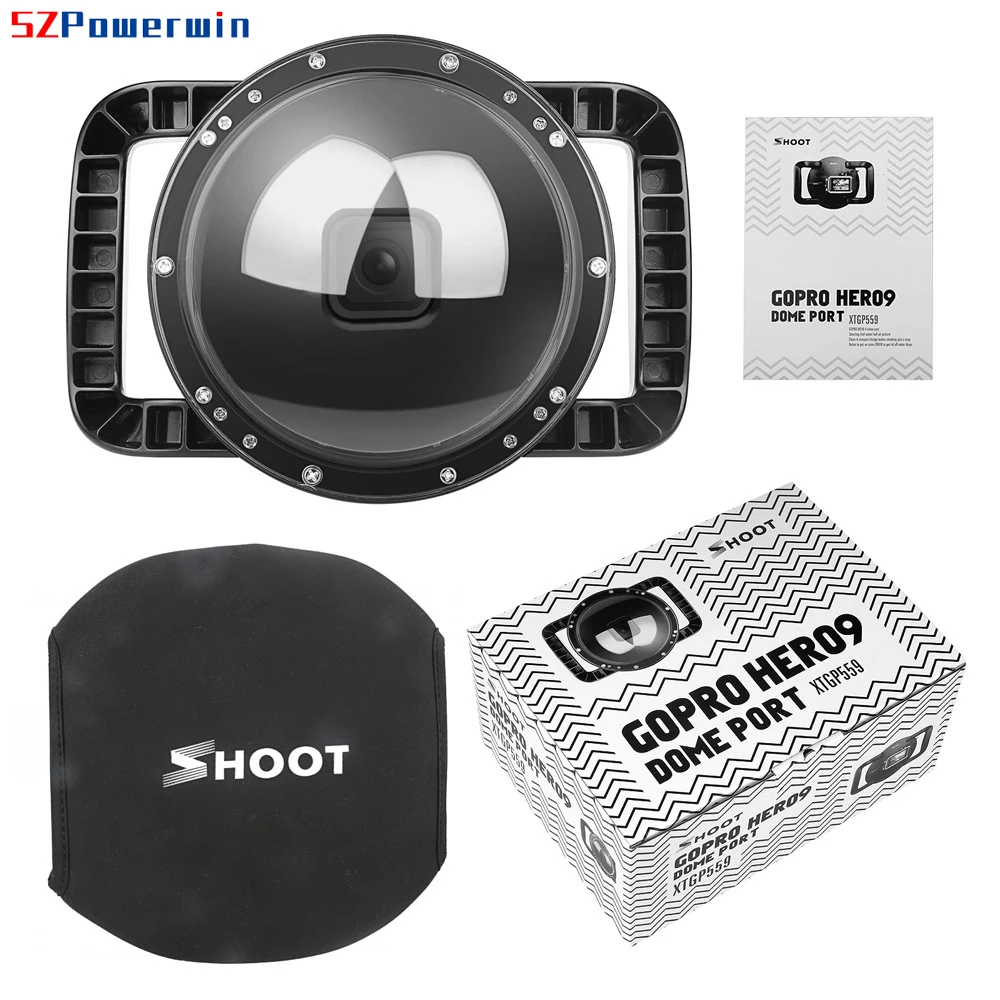 Shoot 45m Waterproof Dome Port for Gopro Hero 10/Hero 9 Black Dual Handle Trigger Underwater Housing Diving Case Cover Shell