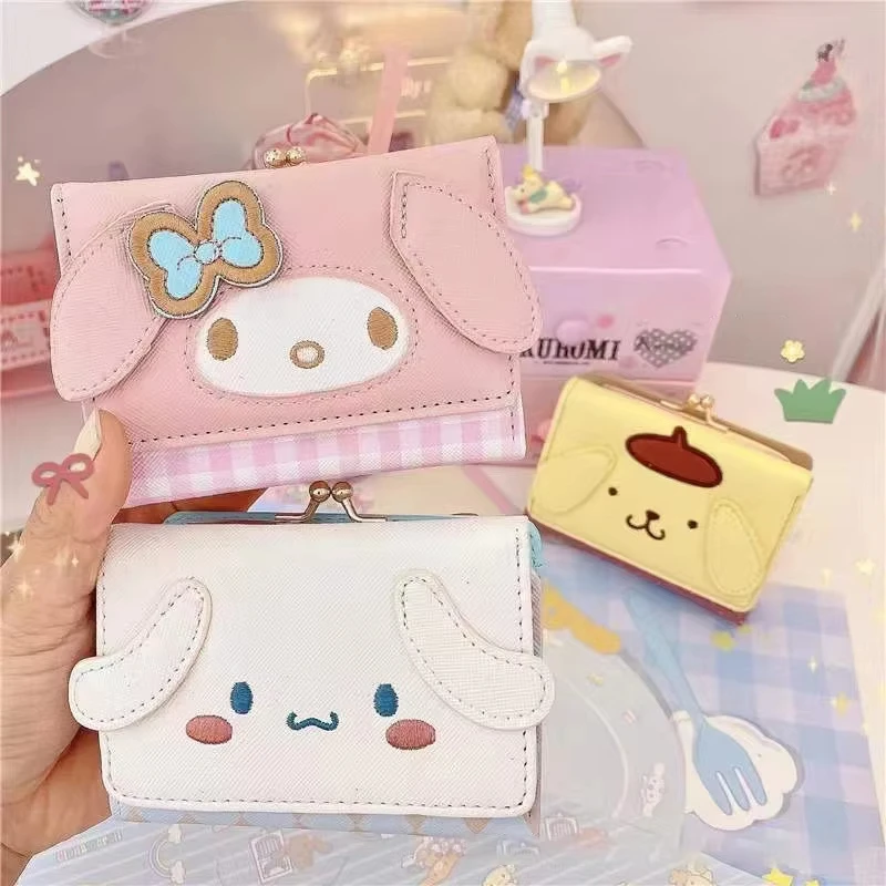 Kawaii Sanurgente Hello Kitty Wallet, Anime Kuromi, My Melody, Multi-Function Purse, Coin Card Bag, Folding, Portable Storage Bag, Gifts, Pu