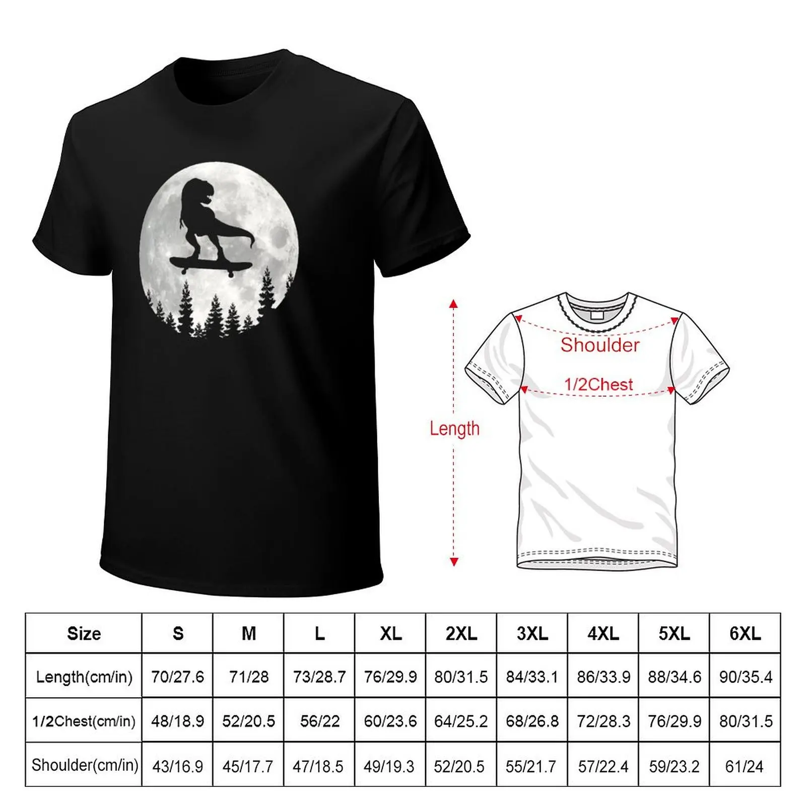Funny T Rex Dinosaur Skating Moon T-Shirt Big Size Simple T-Shirt