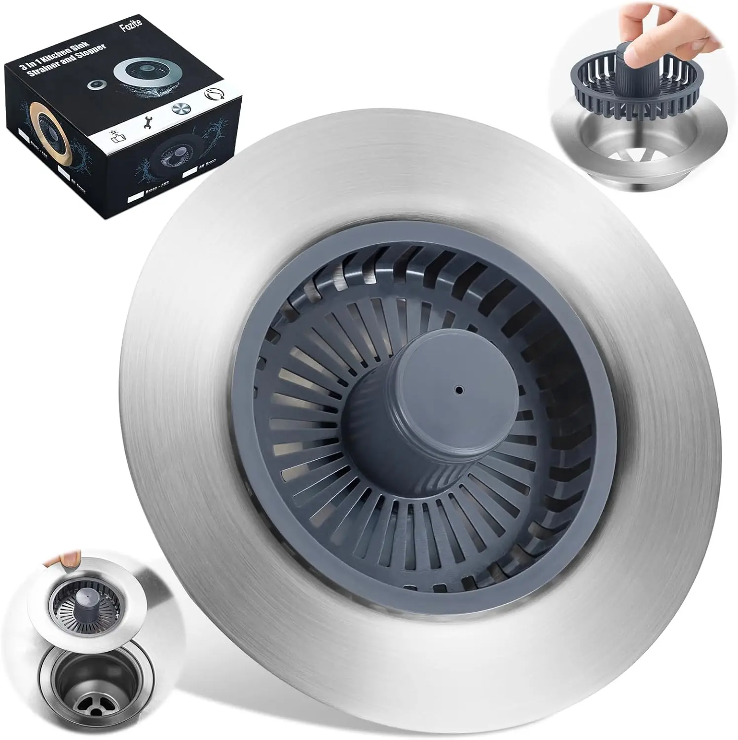 

3-in-1 Kitchen Sink Drain Strainer, Stainless Steel Pop Up Stopper for 3.5 Inch Drain Hole with Anti-Clogging Basket Filter