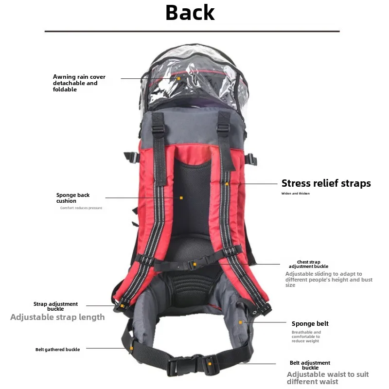 حاملة كتف الطفل حقيبة ظهر للتنزه سيرًا على الأقدام مع غطاء للمطر مقعد مريح يحمل 40 رطلًا للأطفال بعمر 6 أشهر إلى 4 سنوات