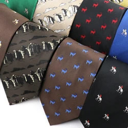 Hot Sale Horseback Riding Pattern Neckties Brown Polyester Ties For Men Wedding Business Party Wear Shirt Suit Accessories Gifts