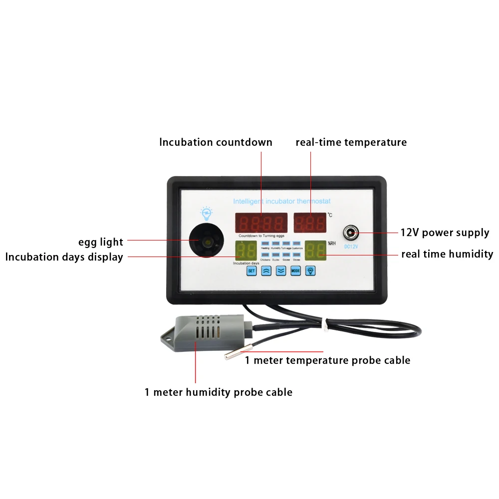 W9005 Egg Controller Incubator Multifunction Automatic Temperature Humidity Control AC110-220V DC 12V Thermostat Incubation