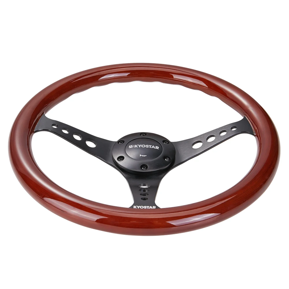 6-Bolt 14'' 350mm Black Spoke Wood Ring Classic Universal Car Wooden Steering Wheel