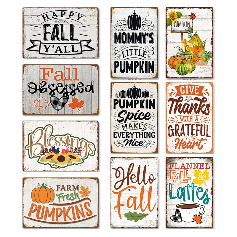 Slogans de récolte d'automne, peintures sur tôle, décorations murales rétro vintage, murs de fond pour cafés/restaurants