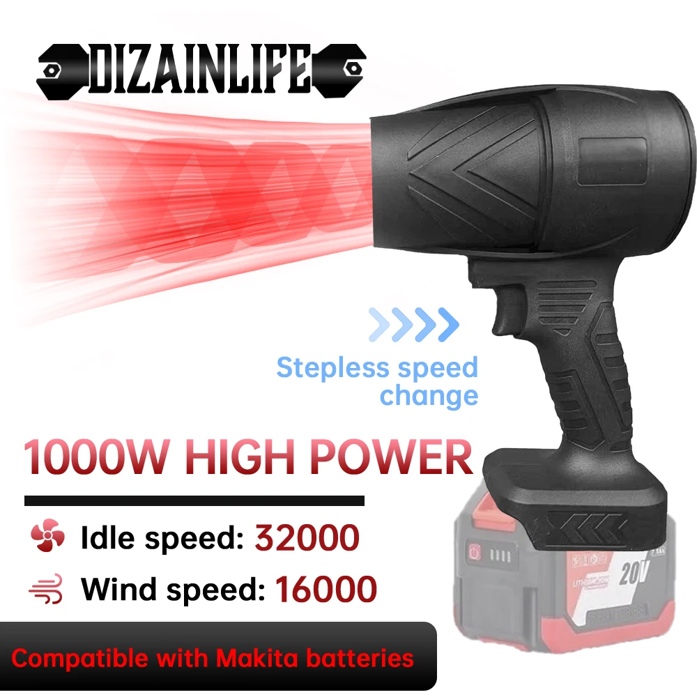 

1000W Turbo Fan Violent Air Gun 500g Thrust Stepless Speed High Power Turbofan Leaf Blower Handheld Jet Fan for Makita Battery