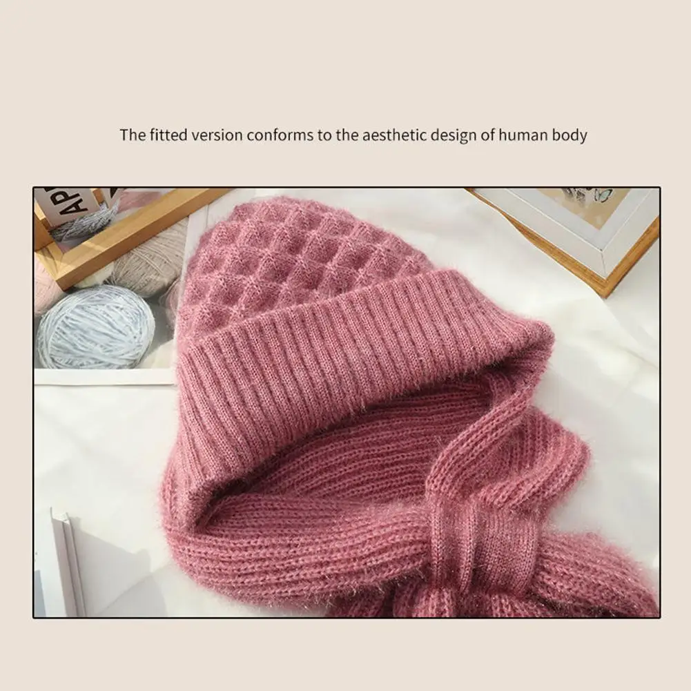 Integrated Hat Scarf Set For Women Winter Thickened Knitted Skullies Hat Keep Warm Ear Protection Cap For Cycling