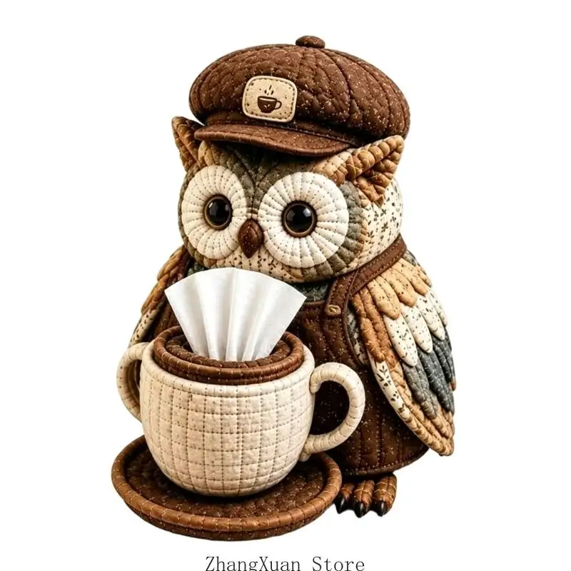 Owl Tissue Box Cover Soft Fabric Kitchen Table Storage Holder 3XUF – Detail 5