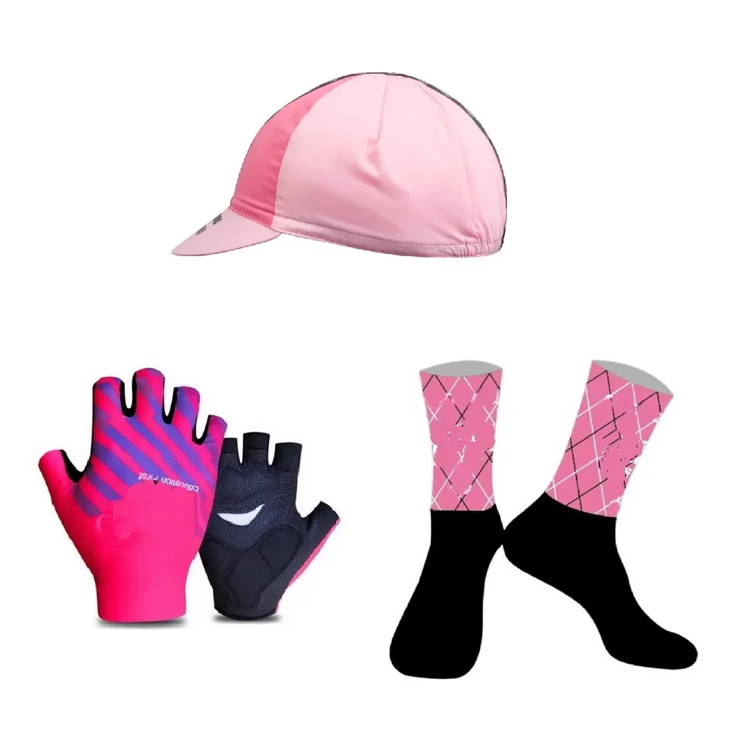 

NIPPO EASYSPORT PINK Team One Pair Half Finger Cycling Gloves + ONE PAIR CYCLING SOCKS+ Polyester Caps