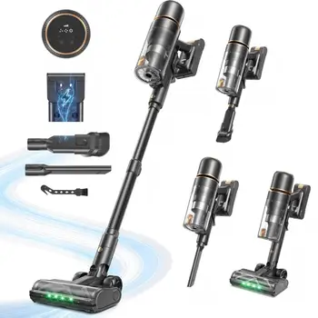 Cordless Stick Vacuum Cleaner 600W/58Kpa/up to 65 Mins Running Time 3 Suction Modes Washable HEPA Filter Digital Display 4-in-1 Handheld Vacuum Self Standing Anti-Clog Roller Brush for Hardwood Carpet Pet Hair US Household
