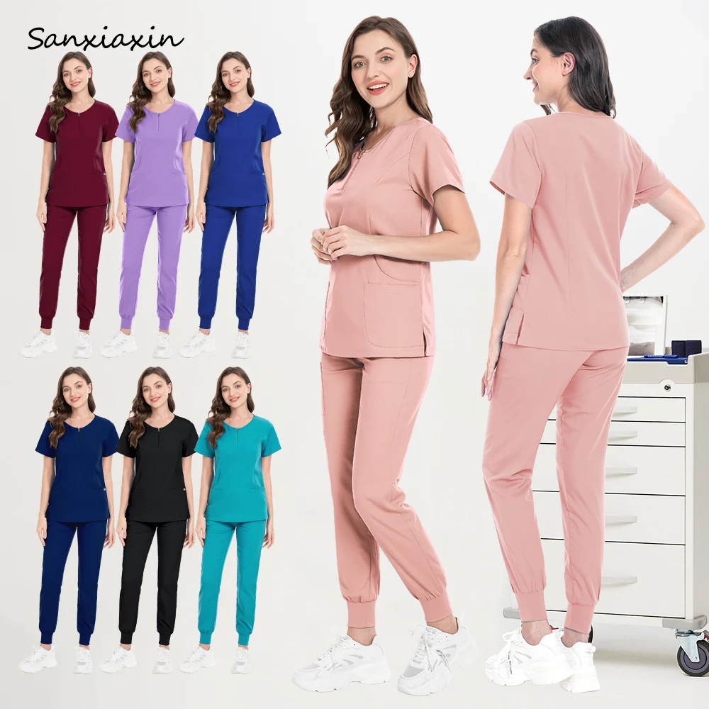 

Elastic Surgical Suits for Women Beauty Salon Work Clothes Uniform Nursing Workwear Pharmacist Scrubs Uniforms Pet Vet Work Sets