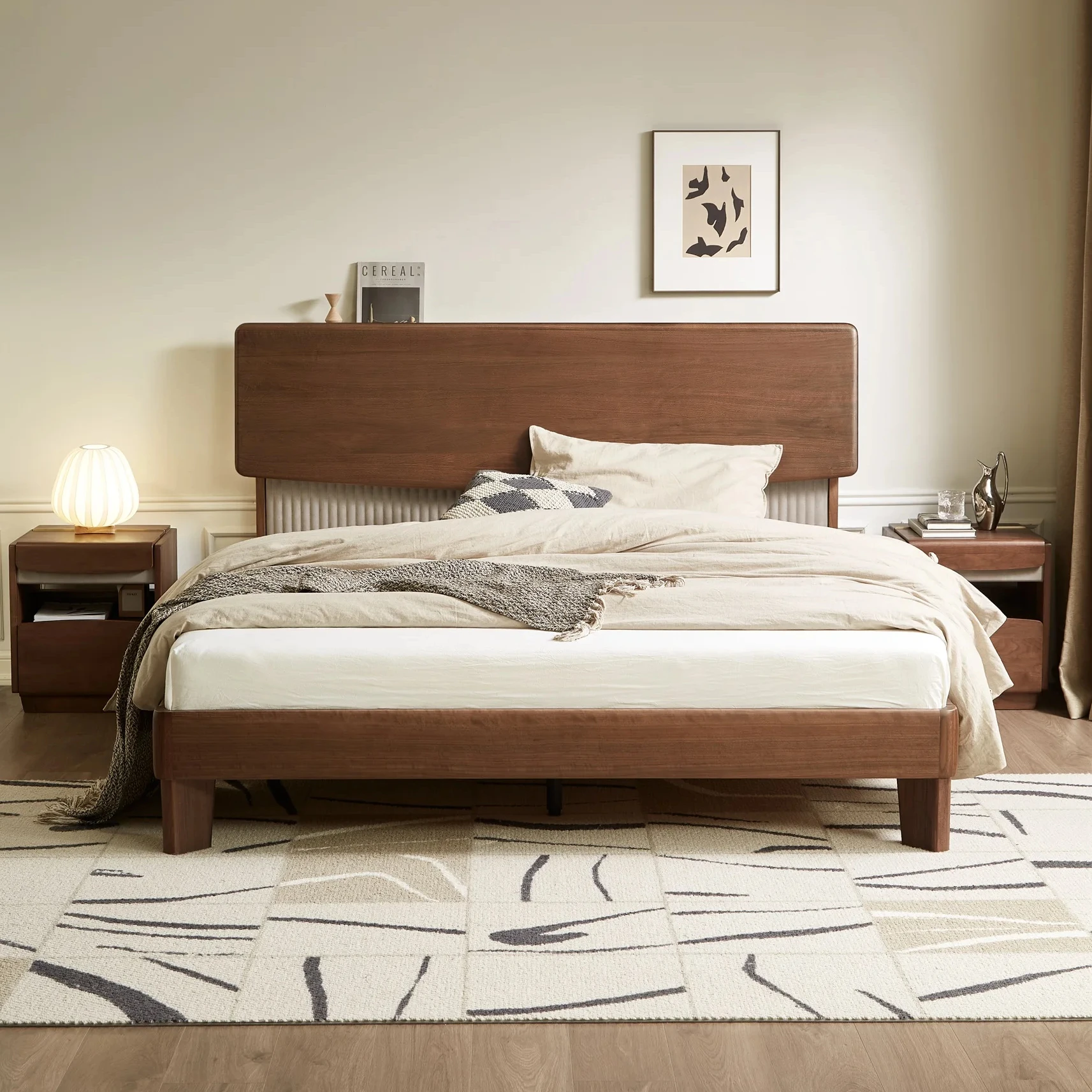 

-yy L6011 Light Luxury Modern Style Bed Room Furniture Set Solid Black Walnut Wood King&queen Size Wooden Beds