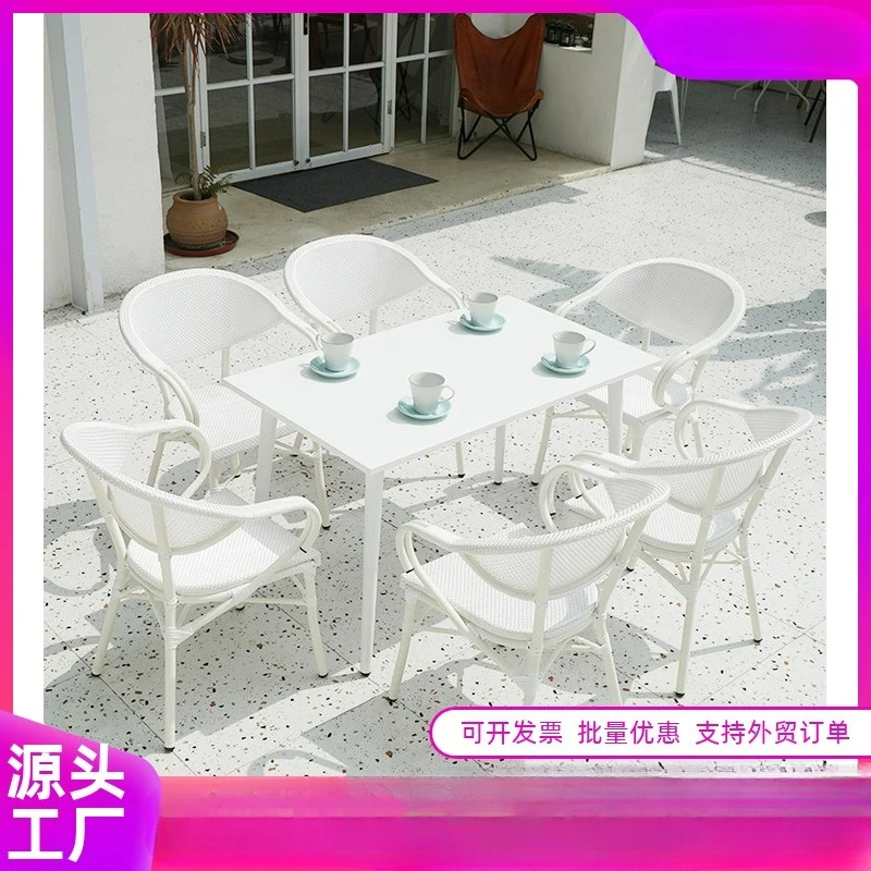 

Customizable outdoor balcony patio rattan white table and chair combination