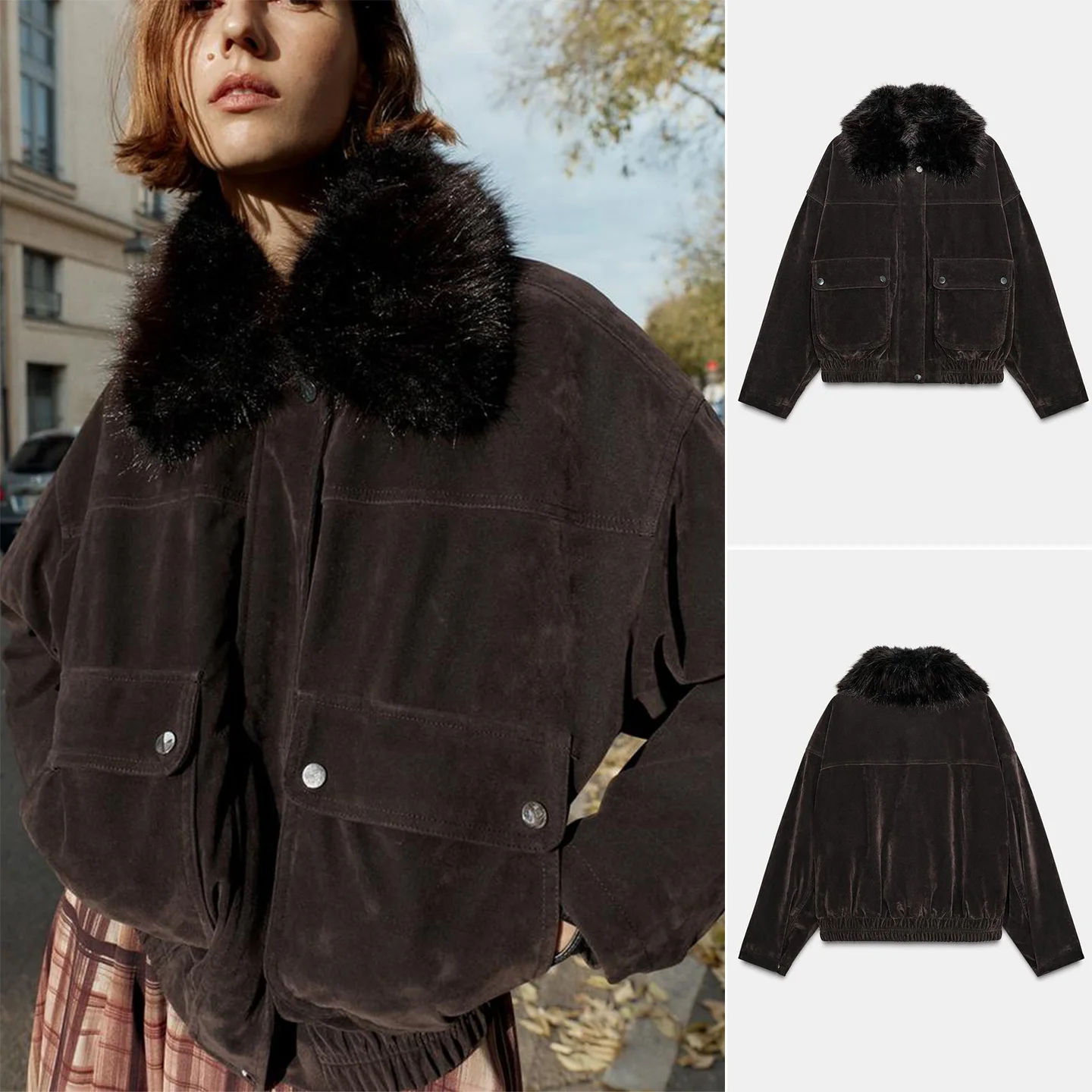 

Новое зимнее женское пальто-манто для пилотов, длинное пальто из искусственного меха с отложным воротником, повседневное, яркая поверхность, полиэфирное волокно