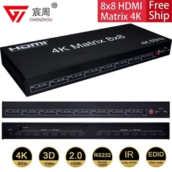 18Gbps 4k HDMI 2.0 Matrix Switch splitter 8X8 HDMI Matrix Conmutador Splitter 8 in 8 out with IR RS232 EDID for Computer Monitor