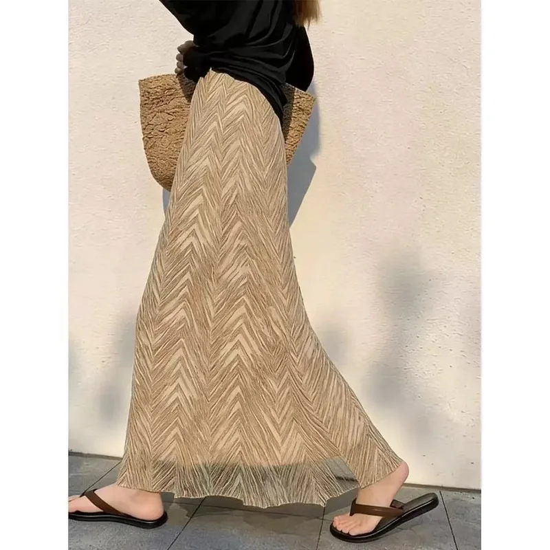 Women's Print Chiffon Maxi Skirt High Waist Flowy A-line Beach Skirt
