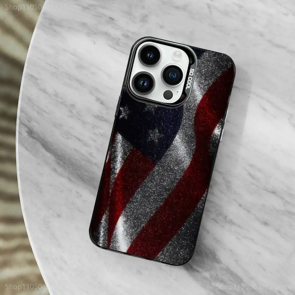 حافظة هاتف Flag Art Cool Americans لهاتف iPhone 11,12,13,16,14,15, Mini, Pro,XS,MAX غطاء أسود غير لامع مقاوم للصدمات