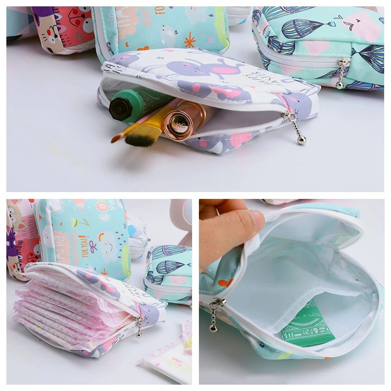 Cute Large Capacity Sanitary Napkin Storage Bags Cartoon Rabbit Bear Girls Physiological Period Tampon Organiser Bag Mini Bag