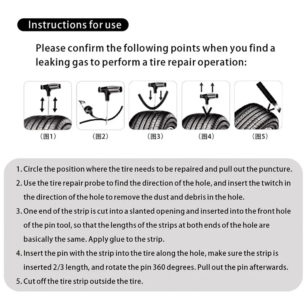 Car Tire Repair Tool Tubeless Tyre Repair Kit with Rubber Strips Studding Tool Puncture Plug Garage Tools for Motorcycle Trucks