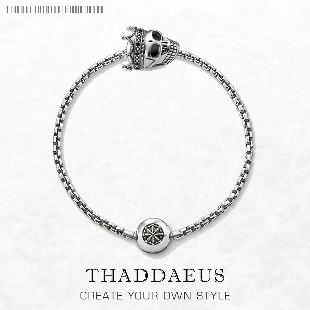 Bransoletka z koralików Łańcuch z czaszką Król Karma Biżuteria Prezent dla Europy Mężczyźni i kobiety W 925 Sterling Silver Fit Wisiorki i Charms