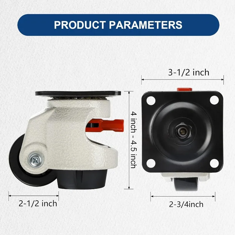 4 Pack Leveling Machine Casters Heavy Duty 3300lbs Capacity Per Set, Upgraded Ratchet Handle Design, Adjustable Caster