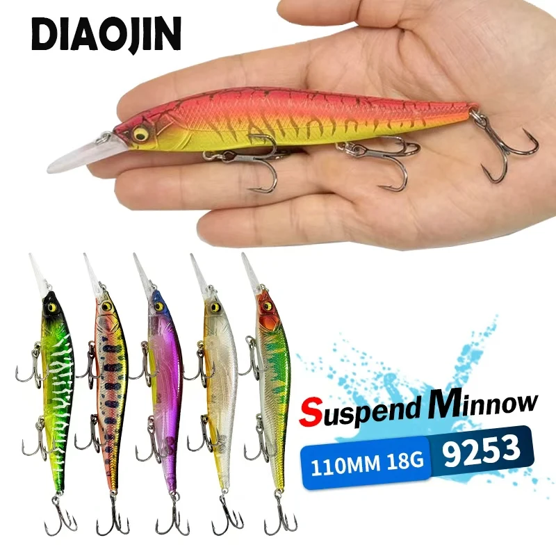 

Suspending Minnow 110mm 18g Professional Wobbler Fishing Lures Long Casting Artificial Hard Bait Sinking Bass Pike Jerkbait