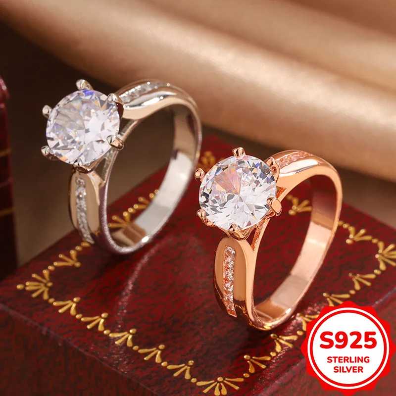 

Classic Fashion Versatile Authentic S925 Silver Six-Prong Round Dove Egg Women’s Wedding Ring