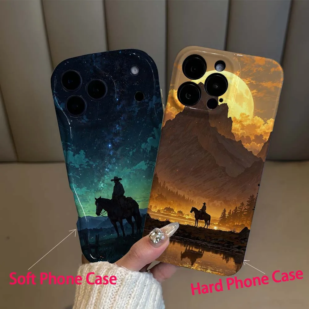 Coque de téléphone souple ou rigide avec illustrations d'art équestre pour Apple iPhone 17 16e 16 15 14 13 12 11 X Air Pro Max Plus Mini
