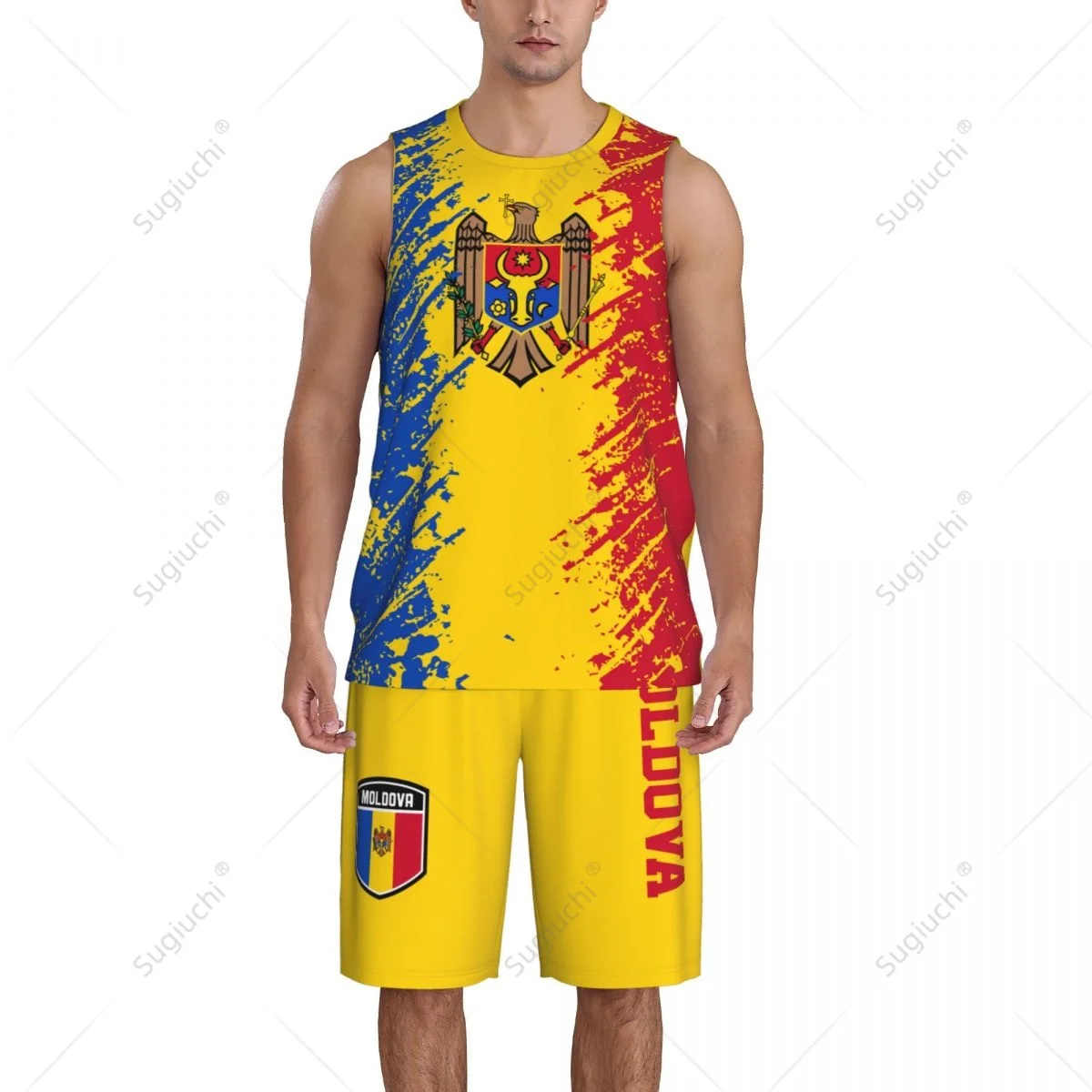 Team-up Moldova Flag Grain Men Basketball Jersey Set Shirt & Pants Sleeveless Custom Name Nunber Exclusive