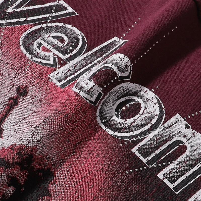 Vintage Washed Pink Angel Print Strass T-Shirt Herren Oversized Streetwear Y2K Gothic Grunge Rundhals Lässiges Grafik-T-Shirt – Detail 18