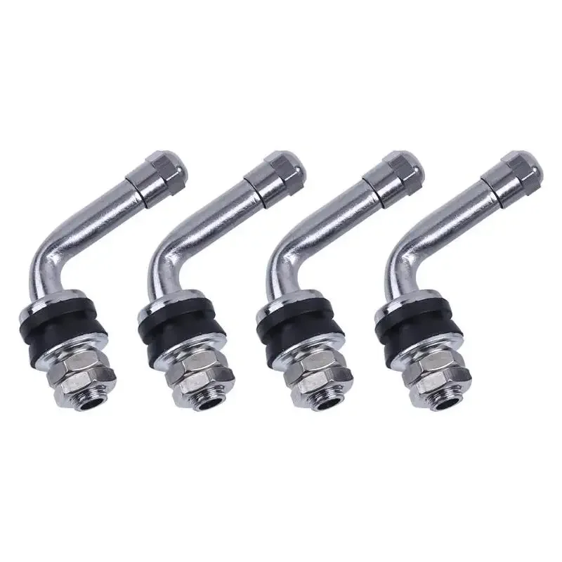 4pcs 90 Degrees Angle Bolt In Tubeless Chrome Plated Metal Tire Valve Stems L Shaped Car Tyre Valve Stem Auto Accessories