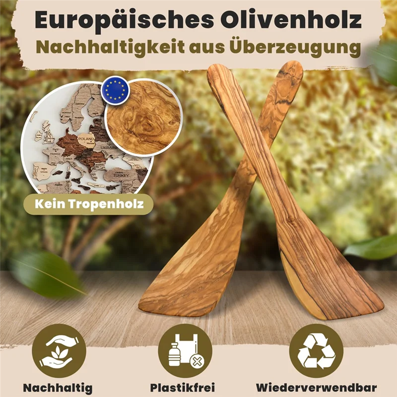 

A93E-Olive Wood Spatula For Cooking–Flat Bottom Edge Wooden Scraping Spoon For Nonstick Cookware, Stirring, Fry, Mixing
