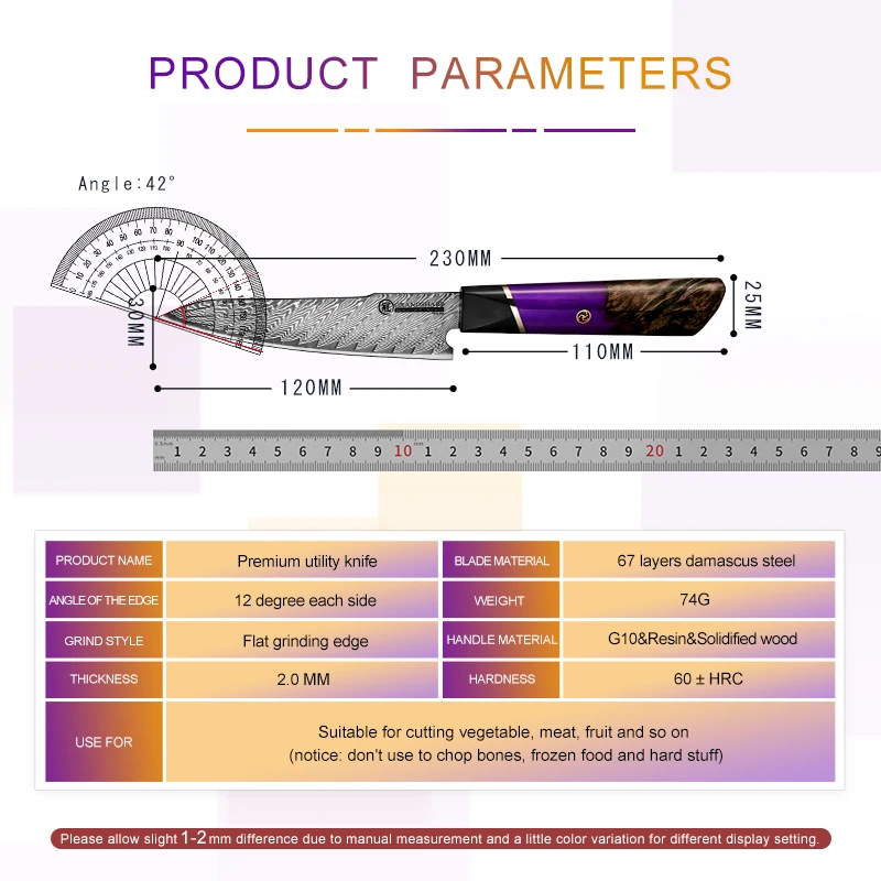 Grandsharp 4.7 Inch Kitchen Utility Knives AUS-10 Cutting Core 67 Layers Damascus Steel  Fruit Vegetables Slicing Tools