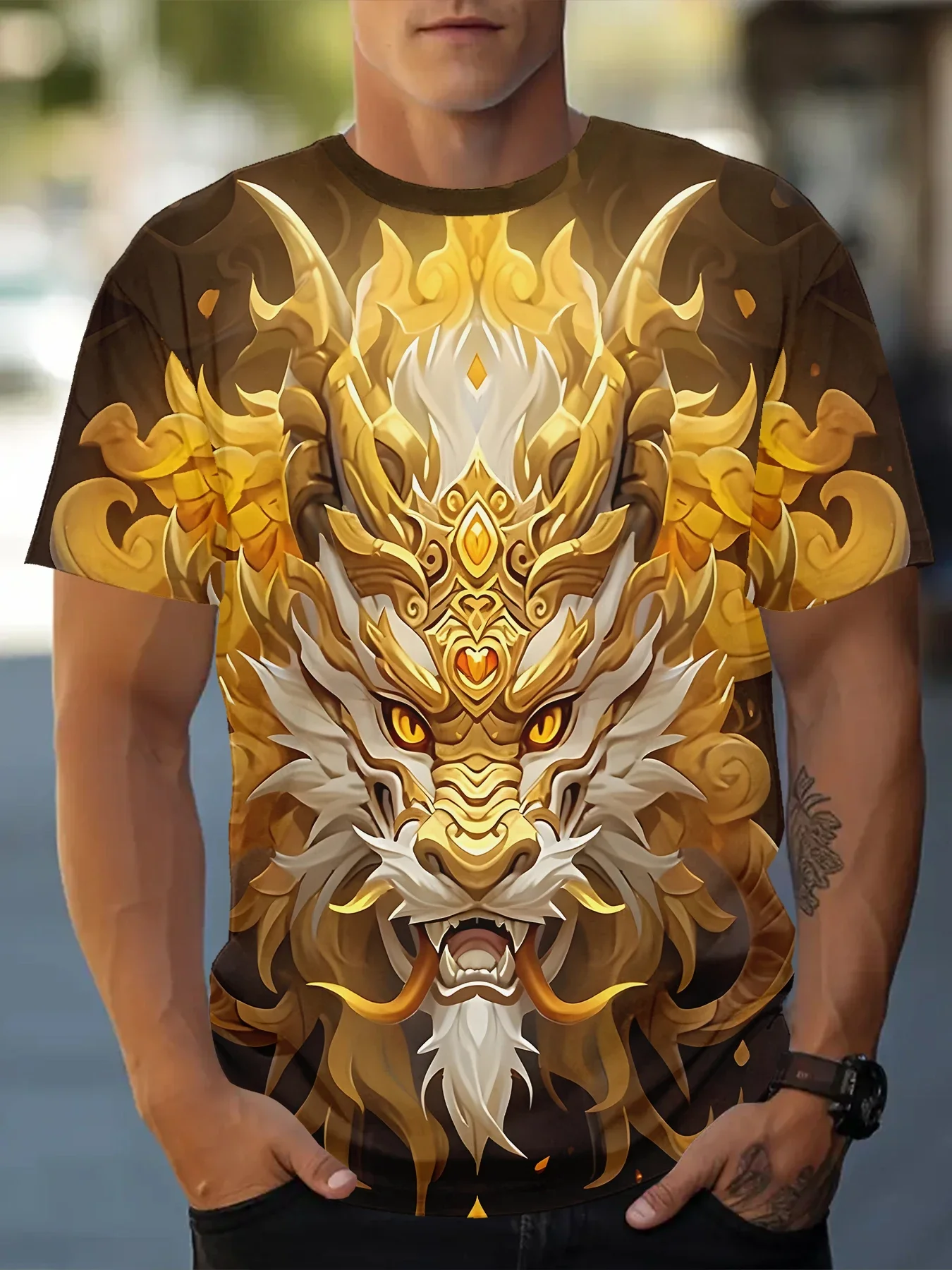 

Men's Dragon Short Sleeve Fashion 3D Printed Chinese Dragon Print T-Shirt Handsome Street Style Summer Comfortable Casual Clothi