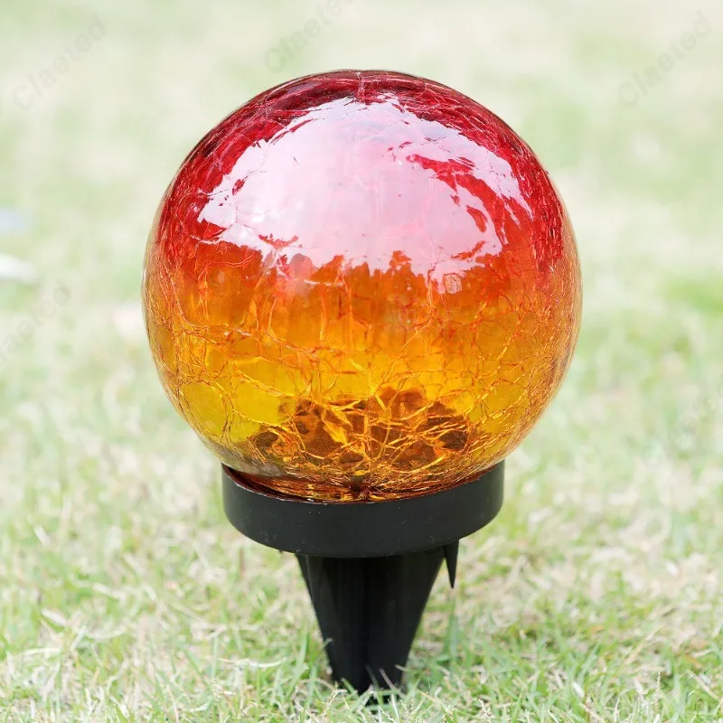 New LED Solar Gradient Red Crack Ball Light Outdoor Waterproof Courtyard Garden Lawn Decorative Atmosphere Lighting